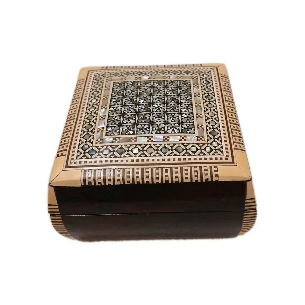 Exotic Egyptian Hand Inlaid Mother Pearl Jewelry Wood Box 3.5' Gift Storage‎ Box
